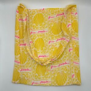 Free People‎ Monogram Yellow Shell Mesh Lightweight Open Tote Bag Beach Vacation